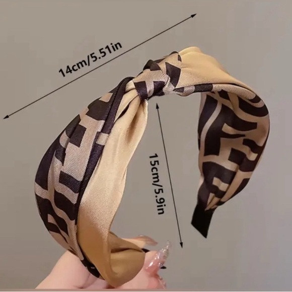 3pcs Bundle Of Beige Monogram Knot Headband and Brown Logo Scrunchie Set HEADBAND: Beige & Brown w/Monogram, NWOT main image 4
